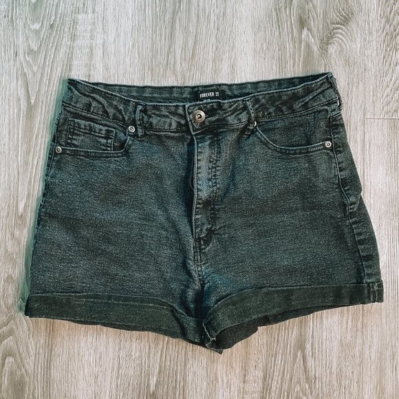 Forever21 Black High Waisted Rolled Jean Shorts - Picture 6 of 8